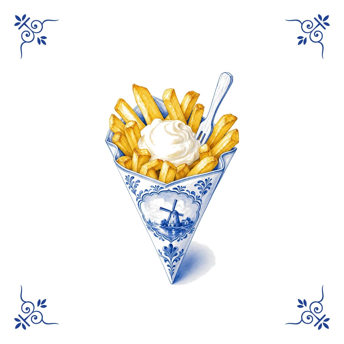 Fries with mayo – Delft blue tile
